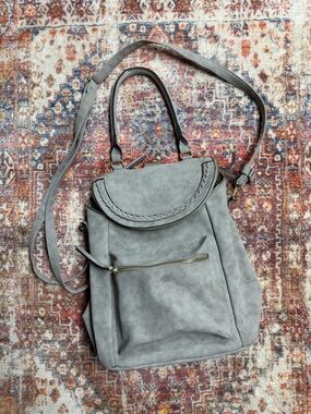 Gray Convertible Backpack Purse Crossbody Tote Multiway Bag